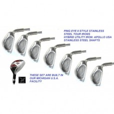 MEN'S PING EYE II TOUR MODEL IRONS SET:  4-PW IRONS + BONUS HYBRID IRON; GRAPHITE OR STEEL, CHOOSE LENGTH and FLEX